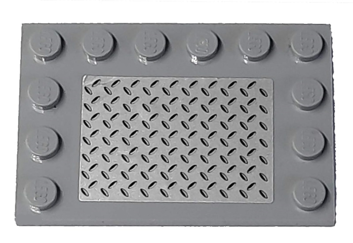 Lego Tile, Modified 4 x 6 with Studs on Edges with Silver Tread Plate Pattern (Sticker) - Set 8292/8289 / Light Bluish Gray