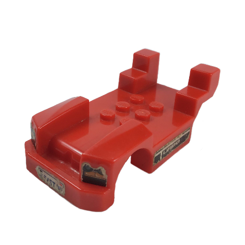 Lego Vehicle Base, 4 x 8 with Mudguards, Fast Food Racer, with Front Bumper and Tall Rear Fenders / Red