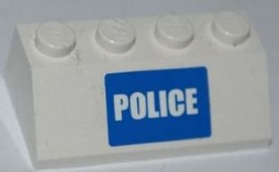 Lego Slope 45 2 x 4 with White 'POLICE' on Blue Background Narrow Pattern (Sticker) - Set 7285 / White