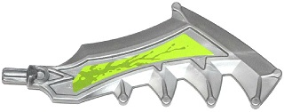 Lego Hero Factory Weapon, Axe / Sword with Jagged Blade with Splatters on Lime Background Pattern Left (Sticker) - Set 70132 / Flat Silver