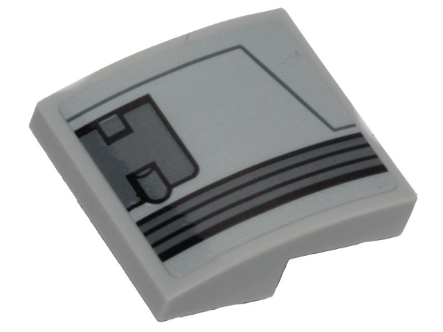 Lego Slope, Curved 2 x 2 x 2/3 with Black Ace TIE Interceptor Dark Bluish Gray Hull Plate Pattern Model Right Side (Sticker) - Set 75242
