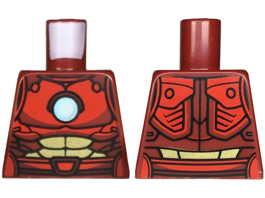 Lego Torso Armor, White and Metallic Light Blue Circle Arc Reactor, Red and Gold Plates, Trim and Belt Pattern / Dark Red