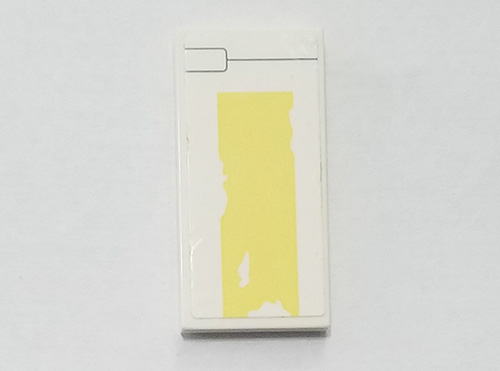 Lego Tile 2 x 4 with Black Line, Bright Light Yellow Stripe and Peeling Paint Pattern (Sticker) - Set 75218 / White
