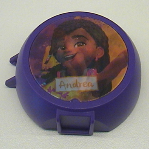 Lego Pod, Round, Half Front with Friends Andrea Sticker