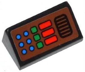 Lego Slope 30 1 x 2 x 2/3 with 6 Blue Circles, 3 Green Squares, 3 Red Rectangles and Grille on Brown Background Pattern (Sticker) - Set 79120