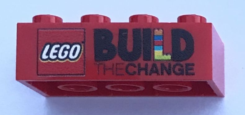 Lego Brick 2 x 4 with 'BUILD THE CHANGE' and 'Grazie per aver partecipato!' Pattern on Opposite Sides