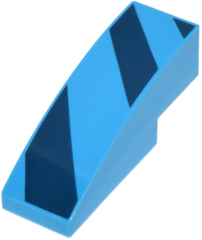 Lego Slope, Curved 3 x 1 with 3 Dark Blue Diagonal Stripes Pattern / Dark Azure