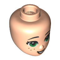 Lego Minidoll Head, Big Green Eyes, Freckles Print / Light Nougat
