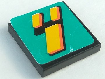Lego Tile 2 x 2 with Slanted Digital Yellow and Black Number 4 on Dark Turquoise Background Pattern (Sticker) - Set 8257 / Black