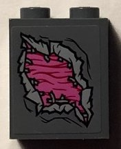 Lego Brick 1 x 2 x 2 with Inside Stud Holder with Rip Exposing Abilisk Skin Pattern Facing Up (Sticker) - Set 76081 / Dark Bluish Gray