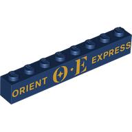 Lego Brick 1 x 8 with Gold 'ORIENT EXPRESS' Print / Dark Blue
