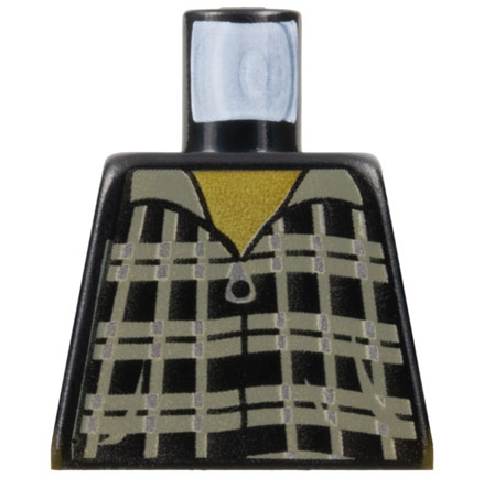 Lego Torso Plaid Shirt with Dark Gray Lines and Silver Zipper, Yellow Neck Pattern / Black