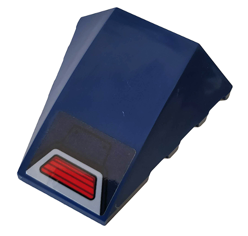 Lego Wedge 4 x 4 Triple Curved No Studs with Red Vent on Light Bluish Gray Trapezoid Pattern (Sticker) - Set 76142 / Dark Blue