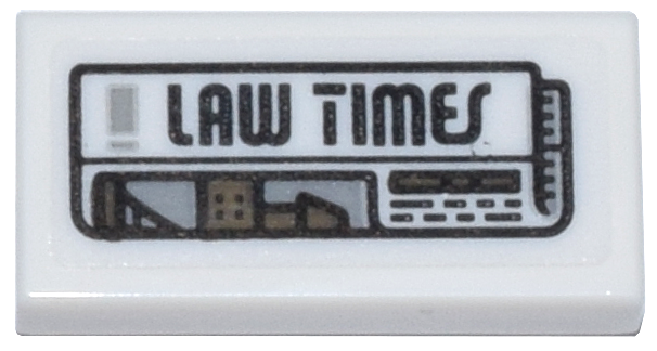 Lego Tile 1 x 2 with Folded Newspaper with Black 'LAW TIMES', Dark Tan Skyline and Headline Pattern (Sticker) - Set 76218