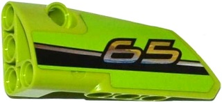 Lego Technic, Panel Fairing # 3 Small Smooth Long, Side A with Silver Number 65 and Black and Silver Stripes Pattern (Sticker) - Set 42037 / Lime