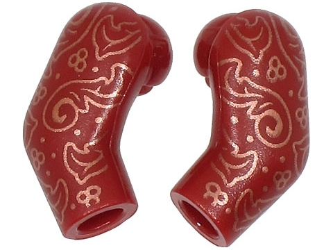 Lego Arm, (Matching Left and Right) Pair with Copper Filigree Pattern / Dark Red