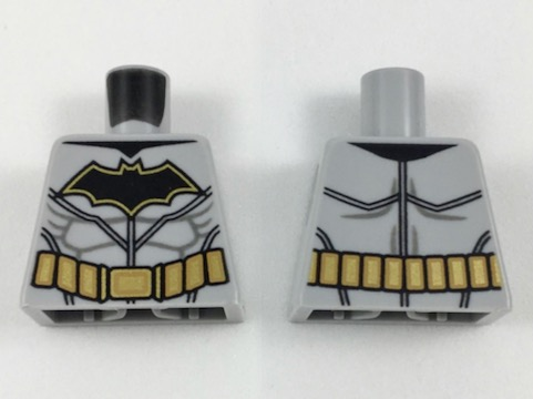 Lego Torso Batman Logo with Muscles, Gold Outline, Gold Utility Belt Pattern / Light Bluish Gray