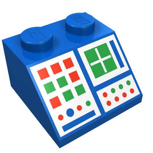 Lego Brick Sloped 45° 2 x 2 with Computer Panel Print / Blue