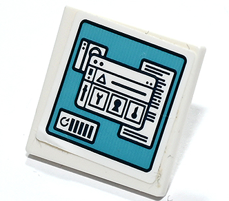Lego Road Sign 2 x 2 Square with Open O Clip with Medium Azure Computer Screen, Open Windows with Power Icon and Settings Menus Pattern (Sticker) - Set 41731 / White