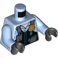 Lego Torso Shirt under Bulletproof Vest with Police Badge and Pouches Print, Bright Light Blue Arms, Black Hands / Bright Light Blue