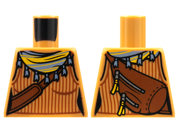 Lego Torso Female Tank Top with Reddish Brown Ribbing and Shoulder Bag, Sand Blue Scarf with Tassels, Yellow Stripes Pattern / Medium Nougat