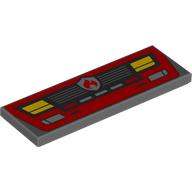 Lego Tile 2 x 6 with Fire Truck Front Bumper, Headlights, Red Flame on Shield, Radiator Print / Dark Bluish Gray