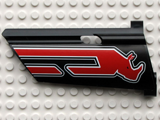 Lego Technic, Panel Fairing #21 Large Long, Small Hole, Side B with Red Rhino Head Pattern (Sticker) - Set 8285 / Black