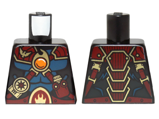 Lego Torso Dark Blue Muscles, Dark Red Straps and Armor and Fire Chi Emblem Pattern / Black