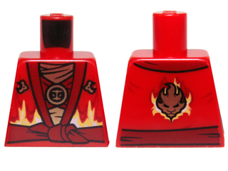 Lego Torso Ninjago Robe with Dark Red Sash and Fire Power Emblem Pattern / Red