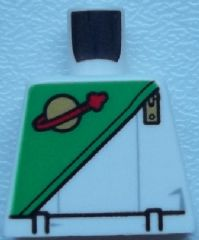 Lego Torso Futuron Uniform with Green Panel, Gold Zipper, Classic Space Logo, Belt and Light Bluish Gray Lines Pattern / White