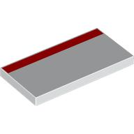 Lego Tile 2 x 4 with Red Stripe Print / White