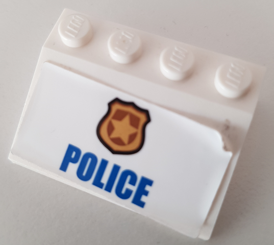 Lego Slope 33 3 x 4 with Gold Badge and Blue 'POLICE' Pattern (Sticker) - Set 60140