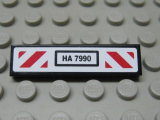 Lego Tile 1 x 4 with 'HA 7990' and Red and White Diagonal Stripes Pattern (Sticker) - Set 7990