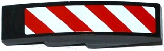 Lego Slope, Curved 4 x 1 with Red and White Danger Stripes Thin Pattern (White Corners) Model Left Side (Sticker) - Set 60075