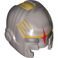 Lego Helmet Space with Mouth Slit and with Black Eyeholes, Red Star and Gold Markings Print / Flat Silver