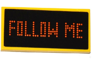 Lego Tile 2 x 4 with Digital Orange 'FOLLOW ME' on Black Background Pattern (Sticker) - Set 60104 / Yellow