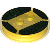 Lego Function Brick Round 4 x 4 x 2/3 with 2 Studs and Dark Green Snake Print / Trans-Yellow