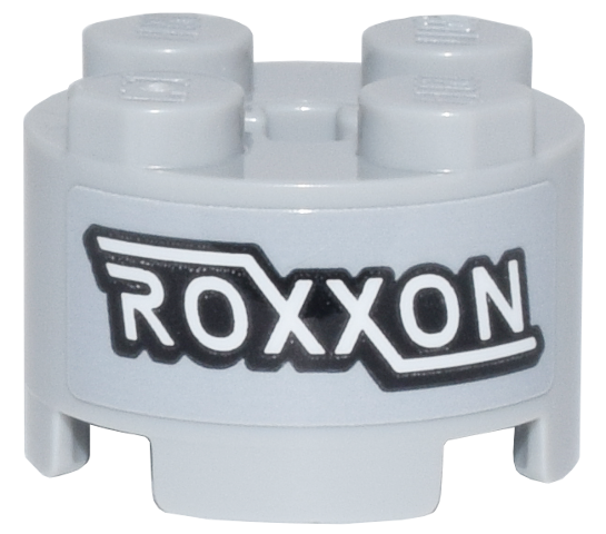 Lego Brick, Round 2 x 2 with Axle Hole with Black and White 'ROXXON' Logo Pattern (Sticker) - Set 76269