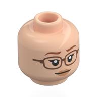 Lego Minifig Head Nami, Dark Orange Eyebrows, Metal Pink Glasses, Peach Lips, Neutral Smile / Worried / Light Nougat