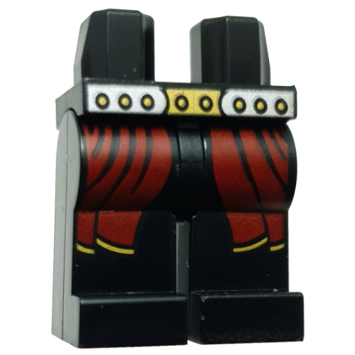 Lego Hips and Black Legs with Dark Red Robe Ends, Silber/Gold Belt Print / Black