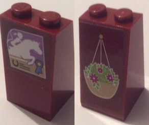 Lego Slope 75 2 x 2 x 3 - Solid Studs with Hanging Basket on Front and Poster of Horse and Rider on Back Pattern (Stickers) - Set 41126 / Dark Red