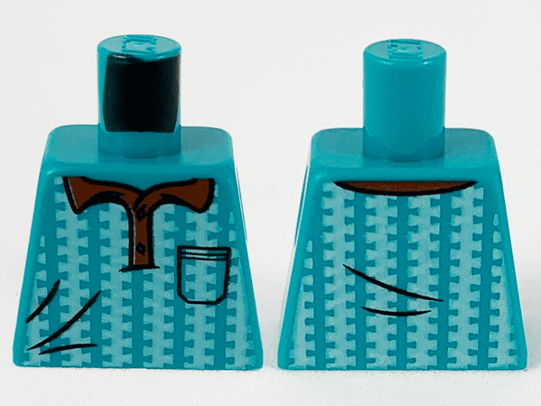 Lego Torso Polo, Reddish Brown Collar, Left Side Pocket and Ornate White Vertical Stripes Pattern / Dark Turquoise