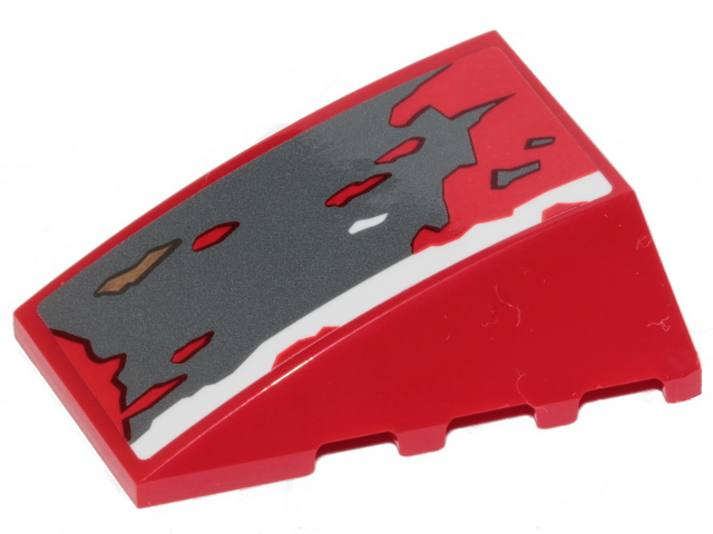 Lego Wedge 4 x 4 Triple Curved No Studs with Dark Bluish Gray, Dark Tan, Red and White Patches Pattern (Sticker) - Set 75250