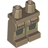 Lego Hips and Dark Tan Legs with Neon Green/Silver Safety Strips, Dark Bluish Grey Knee Pads, Pockets print
