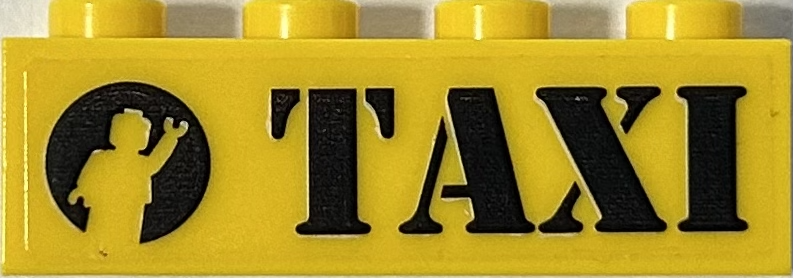 Lego Brick 1 x 4 With Black 'TAXI' and Waving Minifigure Silhouette in Circle Pattern Model Right Side (Sticker) - Set 76178 / Yellow