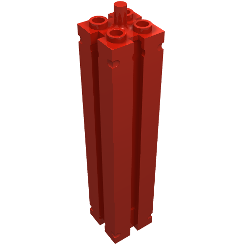 Lego Support 2 x 2 x 8 with Grooves, Smooth On All Sides, Top Peg / Red