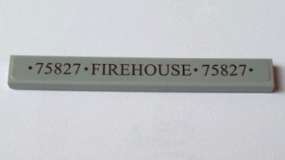Lego Tile 1 x 8 with '75827 FIREHOUSE 75827' Pattern (Sticker) - Set 75827 / Light Bluish Gray