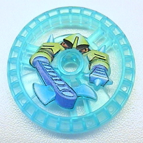 Lego Technic Disc 5 x 5 Notched, Axer Print / Trans-Light Blue