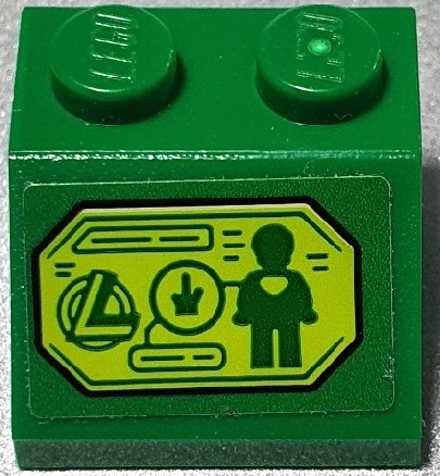 Lego Slope 45 2 x 2 with Lime Screen with Green Lines, Crystal, and Minifigure Pattern (Sticker) - Set 76096 / Green