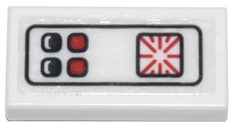Lego Tile 1 x 2 with Elevator Control Panel with Black and Red Buttons Pattern (Sticker) - Set 71799 / White